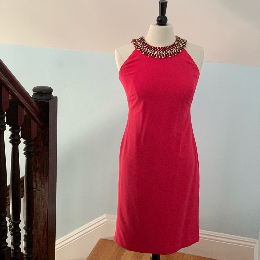 J Peterman Beaded Neck Pink “Derby” Dress, Sz 2,